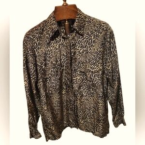 Vintage Royal Silk 100% Silk Leopard Print Puff Sleeve Blouse Top Size 12